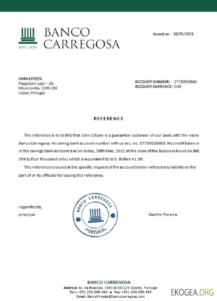 Portugal , Banco Carregosa , référence